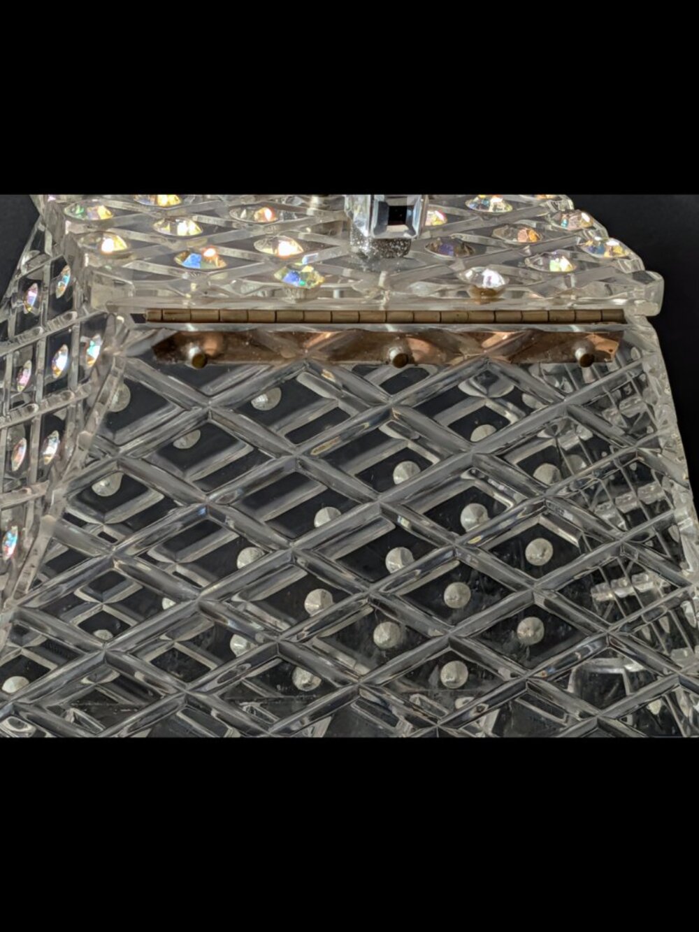 Unbelievable CHARLES KAHN Clear Lattice Rhinestone 1950s Lucite Purse, Good Cond - Picture 10 of 15